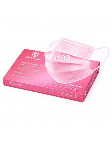 Masque chirurgical norme CE EN14683 type IIR - 102 pièces ROSE