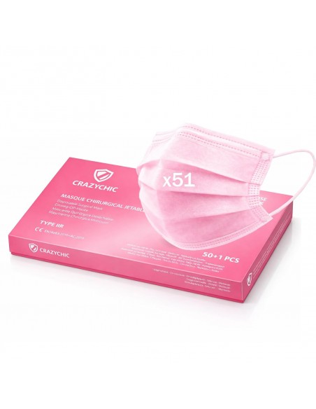 Masque chirurgical norme CE EN14683 type IIR - 51 pièces ROSE