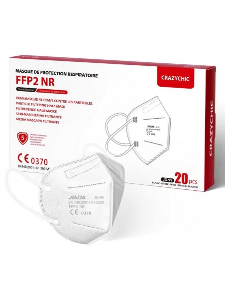 Masque FFP2 NR Blanc Certifié Norme CE EN149 - Emballage individuel - Boîte 20 pcs