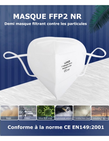20 pièces masque FFP2 noir 5 couches, certifié selon DIN EN149: 2001 + A1:  2009, demi-masque filtrant les particules, masque de protection FFP2, Technologie de sécurité