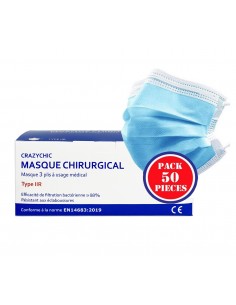 Achat masque chirurgical 3 plis jetable normce CE EN14683 type IIR - Livraison rapide prix pas cher